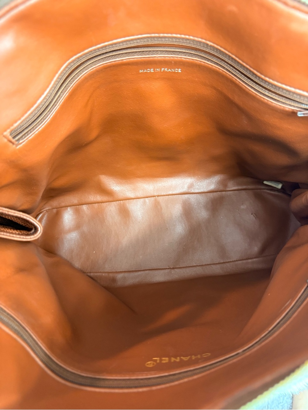 😍Fall🍁 Chanel Caviar Stitched CC Double Zip Caramel Brown Timeless Tote - Picture 12 of 14